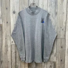 OLD NIKE 90s ナイキ 米国製 グレー デカロゴ 両面プリント スタンドネック ハイネック シングルステッチ ロンT 長袖 Tシャツ メンズ XL サイズ