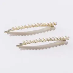 【新着商品】女性 髪飾り レディース 髪留め 前髪 かわいい 可愛い パーティ ゴールド シンプル ヘアアクセサリー セット (パール) 2本 ヘアピン パール クラシカル