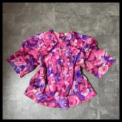 ブラウス レディース M ピンク パープル 花柄 総柄 シフォン 個性派 主役 レトロ vintage 古着