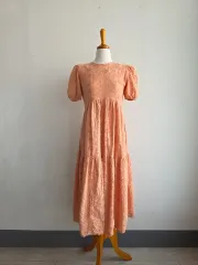 刺繍パフスリーブ ロング丈ワンピース Free