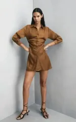 (新品) ZARA ザラ ブラウン サテン カットアウト ONE PIECE