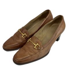 グッチ GUCCI パンプス ローファー レザー ラウンドトゥ ヒール ホース