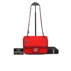 中古ブランド CHANEL シャネル ファブリック ショルダーバッグ レッド 21番台