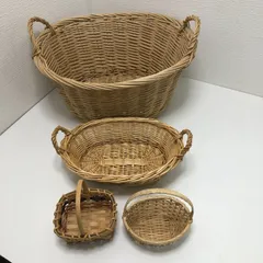バスケット かご 4点セット ラタン風 ナチュラル収納 小物入れ 持ち手付き インテリア 北欧風 ディスプレイ 整理 収納かご まとめ売り 260421-7T