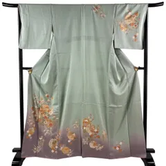 【美品】 訪問着 身丈166cm 裄丈66cm M 袷 雪輪 草花 薄緑 正絹 秀品 【中古】のサムネイル