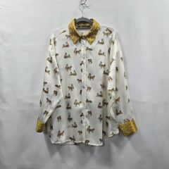 メラーンジュ 馬柄シャツ イエロー Mサイズ オーバーサイズ 長袖 