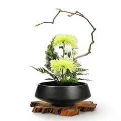 【新品】 花器 水盤花瓶生け花花器陶器生け花用花き Fukuka1個入りフラワーベース生け花陶器 いけばな道具 華道用はなき 直径16CMブラックB 1