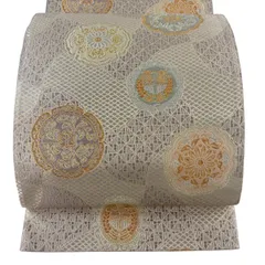 【美品】 袋帯 秀品 華文 向かい鳥 金銀糸 箔 灰紫 六通 正絹 【中古】