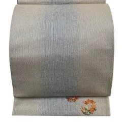 【美品】 袋帯 秀品 ワンポイント柄 ぼかし柄 草花 本金箔 灰茶 六通 正絹 【中古】