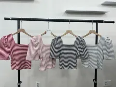 パフ ストライプ 半袖T