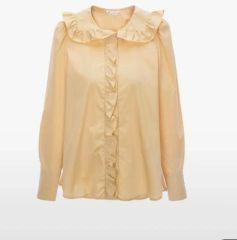 GUCCI グッチ フリル襟シルクポプリンシアーブラウス40 クリーム 
