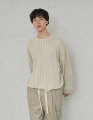 MUJI Labo 強撚コットンローゲージ長袖セーター M サンドベージュ