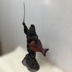 恵比寿像 鯛 七福神 縁起物 大型置物 鉄製 恵比寿様 釣り竿 和風インテリア 昭和レトロ 店舗装飾 和食店 居酒屋 オブジェ　【糸島市内 送料無料】260308-1 恵比寿像 鯛 七福神 縁起物 大型置物 鉄製 恵比寿様 釣り竿 和風