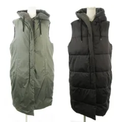 ザラ ZARA リバーシブル 中綿ベスト ジャケット ロング丈 S 緑 グリーン 黒 ブラック ノースリーブ フード付き RUC 80089348-4 /MN2 ■ECD001