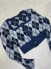 アーガイル クロップド ニット カーディガン