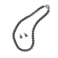 [CRANES COLLECTION] 5年保証 パール ネックレス ピアス イヤリング セット 真珠 日本製 天然貝パール 8mm珠 自社生産 10サイズ 選べるケース ホワイト グレー ブラック (専用ジュエリーケース付き, ブラックグリーンピアス, 1
