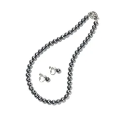 [CRANES COLLECTION] 5年保証 パール ネックレス ピアス イヤリング セット 真珠 日本製 天然貝パール 8mm珠 自社生産 10サイズ 選べるケース ホワイト グレー ブラック (専用ジュエリーケース付き, グレーイヤリング, 40c 1