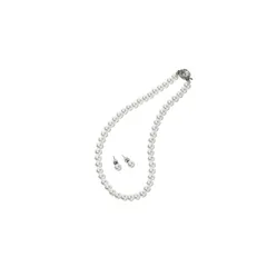 [CRANES COLLECTION] 5年保証 パール ネックレス ピアス イヤリング セット 真珠 日本製 天然貝パール 8mm珠 自社生産 10サイズ 選べるケース ホワイト グレー ブラック (専用ジュエリーケース付き, ホワイトピアス, 50cm 0