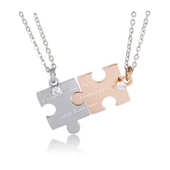[felicitations] ペアネックレス カップル プレゼント ステンレス ジュエリー ネックレス メンズ レディース パズル BR-J068 (シルバー＆ピンクゴールド) 0