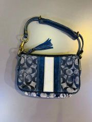 美品 COACH コーチ ハンドバッグ デミポーチ シグネチャー ブルー