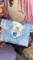 ブルー hello kitty(ハローキティ) 生地 財布 ゴー 生地 カードウォレット