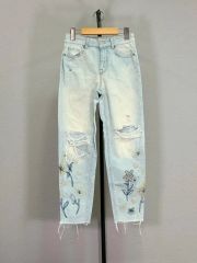 ☆値札つき 新品 ZARA KIDS 刺繍フラワー ストレートデニムパンツ 