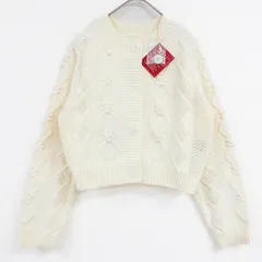 ◎ME&ME COUTURE ミーアンドミークチュール ニットカーディガン ショート丈 クロップド ケーブル網み ポリエステル アイボリー レディース F b01186のサムネイル