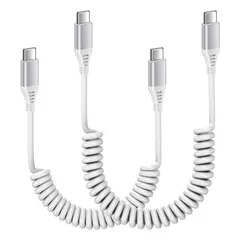 Viviber iPhone 17用の急速充電ケーブル タイプcコイル式 伸縮自由（0.3Mから1.8Mまで) 2本セット30W/PD対応 カール type-c車用充電 携帯便利 まきとり充電ケーブル Andriod カールコード USB-C機種に対応