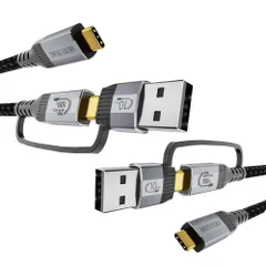 usb c ケーブル 1m 2 本セット 2in1多機能 usb a to c変換対応 type-c USB3.2 Gen2X2 20Gbps高速データ転送 4K@60Hz映像出力 100W(5A)PD急速充電 Thunderbolt3/4対応 編組仕様