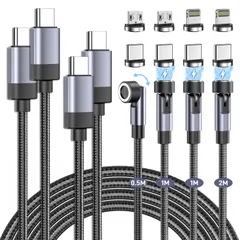 マグネット 充電ケーブル 急速 PD対応 タイプｃ充電ケーブル【0.5m+1m+1m+2m】360度+180度回転 マグネット式iPhone16充電器 ライトニング*2 マイクロUSB*2 Type-C コネクタ*4 磁石 防塵 着脱式 For iO ...