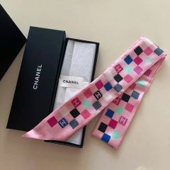 CHANEL スカーフ ヘアバンド リボン ツイード ピンク グレー - メルカリ