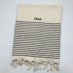 Chloe クロエ  ストール ボーダー ストライプ コットン ロゴ 大判 膝掛け ホワイト 白 レディース SU-12-6のサムネイル