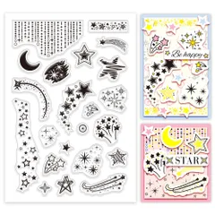 PH PandaHall クリアスタンプ 流れ星 たくさんの星 レトロなデザイン シリコンスタンプ ゴム印 手帳用 アンティーク クラフトカード 手紙装飾 デコレーション レトロ アルバム用