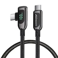 【3ヶ月間保証付き】 Type-C to C 片側 L字 充電ケーブル 充電コード 1m 100W 急速充電 電力量LED表示 USB2.0 PD対応