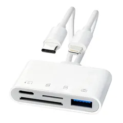 【2026 MFI認証】 iphone sdカードリーダー 4 in 1 Lightning/USB-C カードリーダー USB/SD/TF/充電アダプタ OTG機能を備える 音質 高速双方向データ転送 写真/ビデオ/ドキュメントを読み取り可能 iP ...