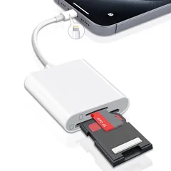 lightning sdカードリーダー【2026新登場】2in1 TF/SDカードカメラリーダー 設定不要 USB3.0 双方向高速データ転送 iphone データ保存/移行 写真/動画/音楽 iPhone 7-14とiPadに対応