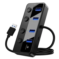 QEEFUN USB3.0ハブ 5Gbps高速転送 充電ポート付き 5V/3AType-c給電用ポート、60CM ケーブル長 usb増設 独立ON/OFFスイッチ LED表示灯 PC/HDD/SSD/PS4/PS5など対応 テレワーク リモート 在宅 ...