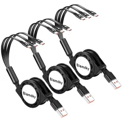 【3パック】 3in1 充電 usb c ケーブル 巻き取り式, タイプ C ポートアダプター付き QC3.0急速充電 高速データ転送 高耐久 マル 軽い 運び便利 部屋収納 iphone17/16/15/シリーズ スマホ/PC/タブレットなどTyp ...