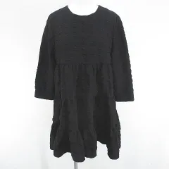 ザラ ZARA 長袖 膝上 ミニ フレアワンピース ワンピース M 黒系 ブラック ストレッチ