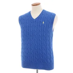 【中古】ポロ ラルフローレン Polo Ralph Lauren コットン ケーブル編み Vネック ニットベスト ブルー【サイズM】【メンズ】