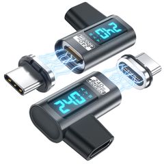 DuHeSin デジタルディスプレイ USB C 磁気アダプター 直角 PD240W 24ピン (2個パック) 電圧電流電力 LEDディスプレイ タイプC 電力メーターテスター 90度 USB4 40Gbps 8K 60Hz Thunderbolt ...