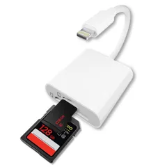 【2026年の新モデル MFI認証品】 2in1 Lightning sdカードリーダー 高速データ転送 TFカード/SDカード同時読み取り 写真・動画・音楽・ファイルなどの大容量ストレージに対応 iPhone14/13/12/11/11/SE/Xs ...