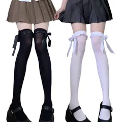 cosplayや制服用 美脚 JK ハイソックス オーバーニーソックス 2点セット（黒+白）セクシー レディーズ 靴下 コスプレ ニーハイソックス コスチューム用小物 [LIKENNY]