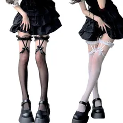 オーバーニーソックス レディーズ JK cosplayや制服用 美脚 コスプレ ハイソックス 2点セット（黒+白）セクシー 靴下 コスチューム用小物 ニーハイソックス [LIKENNY]