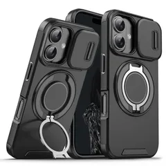 Magsafe対応 PC + ケース TPU 二重保護 カメラの保護 用 落下防止 米軍MIL規格 耐衝撃 iPhone13 iPhone 13 14対応 / スマホケース リング付き スタンド付き iPhone14 ブラック 黑