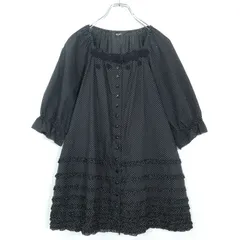 【美品】ピンクハウス★ドット柄×フリルが可愛い♪綿ローン お花モチーフ チュニックブラウス 黒系 z19866