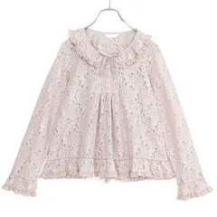 【美品】ピンクハウス★上品な総レース使いブラウス♪フリル襟 ピンタック ローズ柄 チュニック ピンク系 z19880