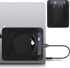 Lacdo Portable Hard Drive Sleeve for Laptops, 2-Pocket Adhesive Pouch with Reusable Adhesive, for 2.5-inch Seagate, WD, Toshiba, LaCie Portable External Hard Drives HDD SSDs, Black