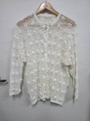 白クロシェ編みカーディガン フラワーニット