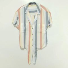 Paul by Paul Smithマルチカラーストライプ柄半袖ボウタイブラウス